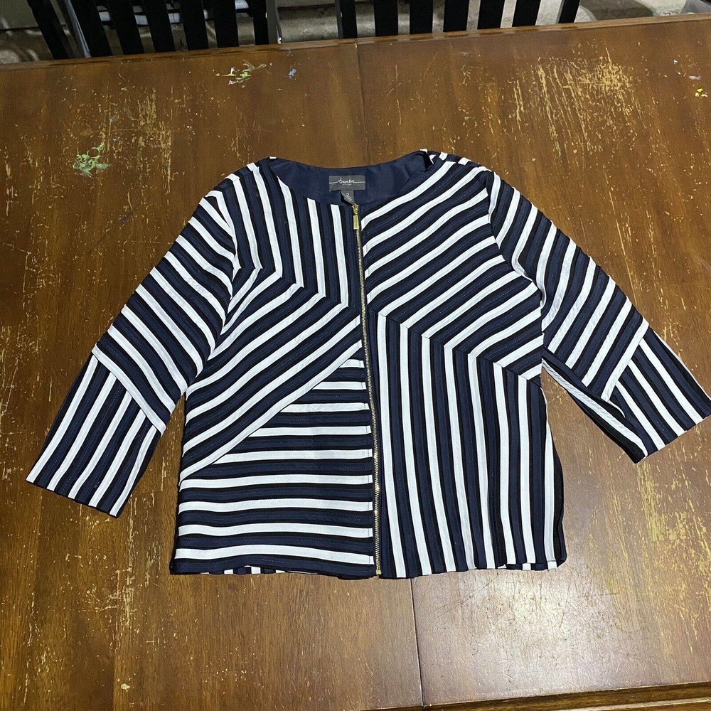 Chicos Travelers Women’s Full Zip Up Striped Lightweight Jacket SZ 2/US 12